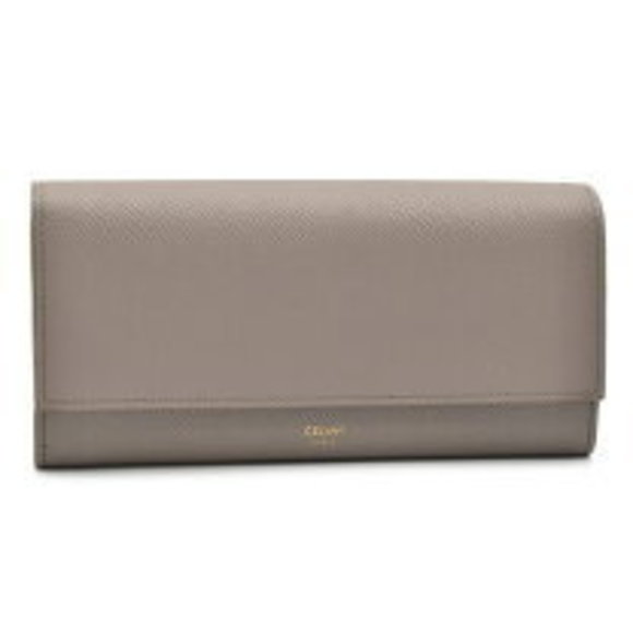 Celine Large Flap Wallet Grained Calfskin Pebble Bifold Long Grey - Picture 1 of 6